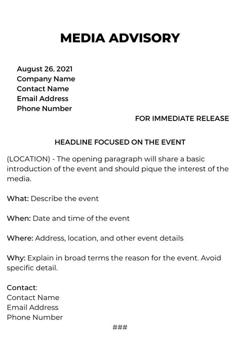 ADVISORY: RELEASE .